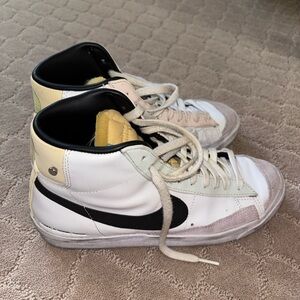 Nike High-Top Sneakers in White and Black with Cream Accents